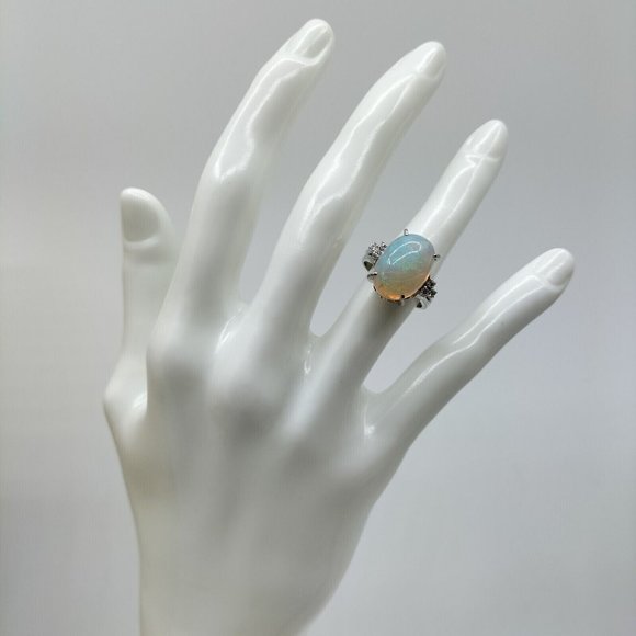 Genuine 7.2 CT Opal Stone + Diamonds White Platinum 900 Gold Ring US Sz 5.75 - Picture 13 of 14